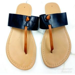 Sintetico thong sandals black tan straps 7 NWOT
